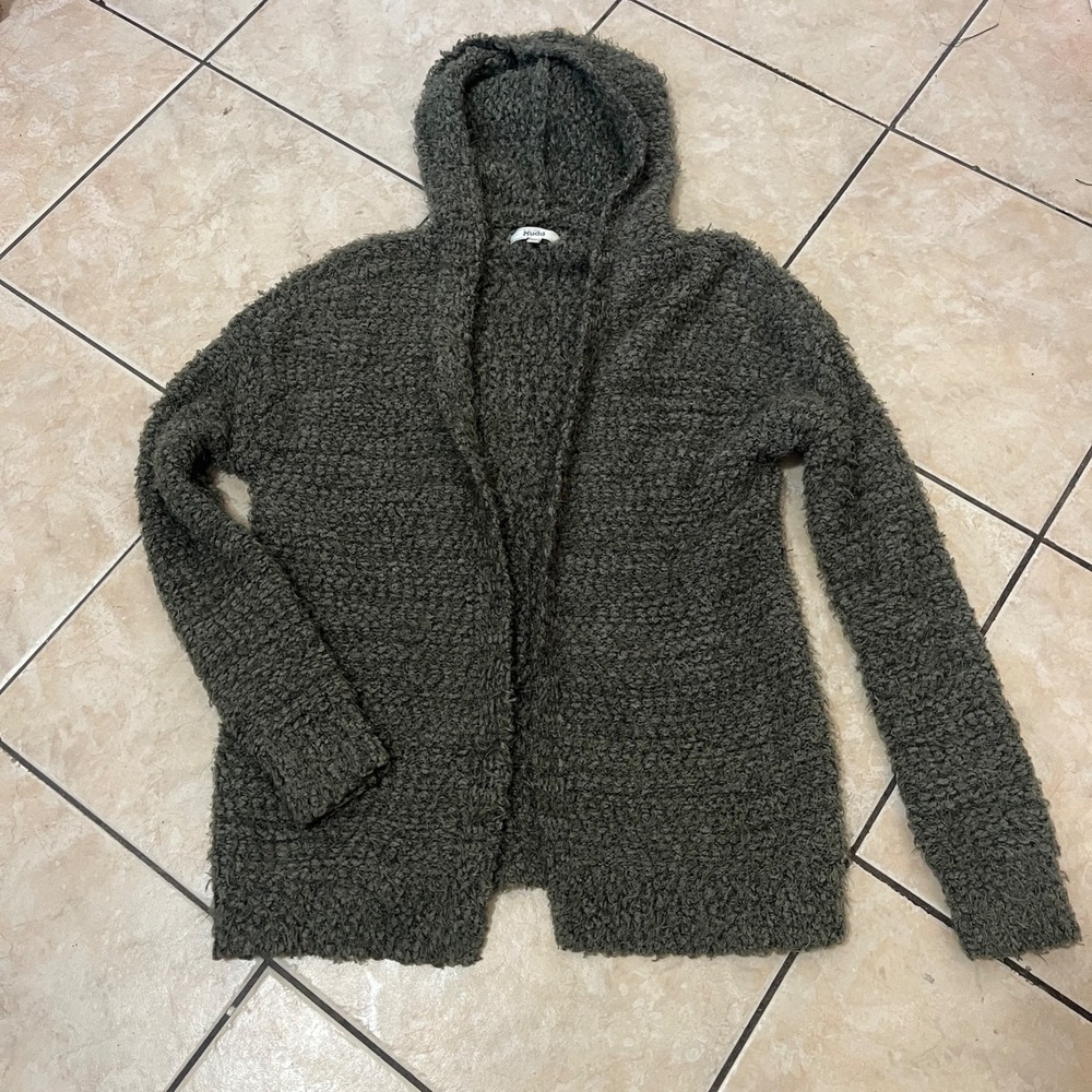 Mudd Womens Hoodie Cardigan Sweater XS Olive Green‎ Popcorn Knit Goblin Forest